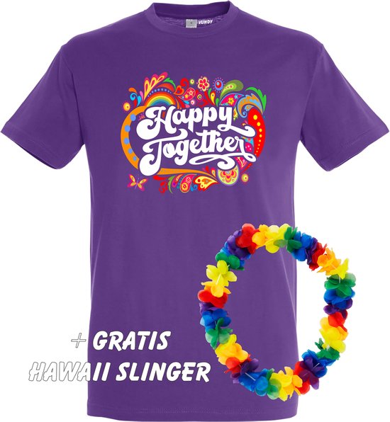 T-shirt Happy Together Print | Love for all | Gay pride | Regenboog LHBTI | Paars | maat S