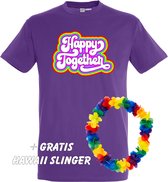 T-shirt Happy Together Regenboog | Love for all | Gay pride | Regenboog LHBTI | Paars | maat XL