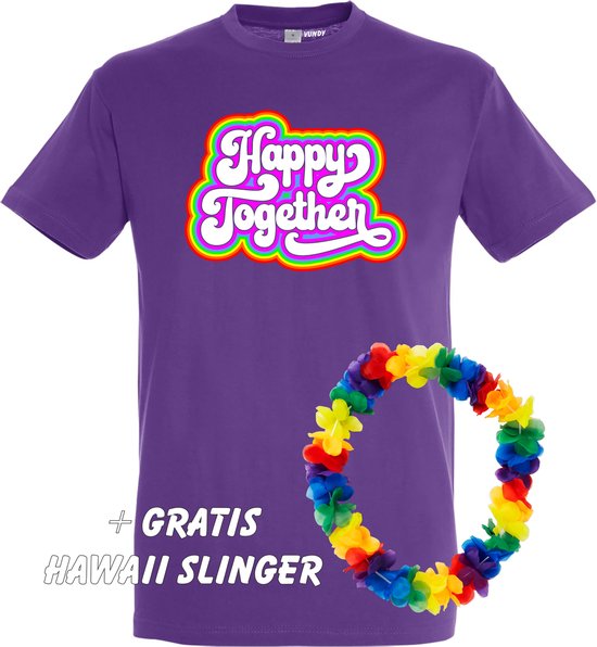 T-shirt Happy Together Regenboog | Love for all | Gay pride | Regenboog LHBTI | Paars | maat XL