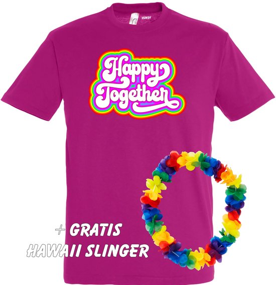 T-shirt Happy Together Regenboog | Love for all | Gay pride | Regenboog LHBTI | Fuchsia | maat XS