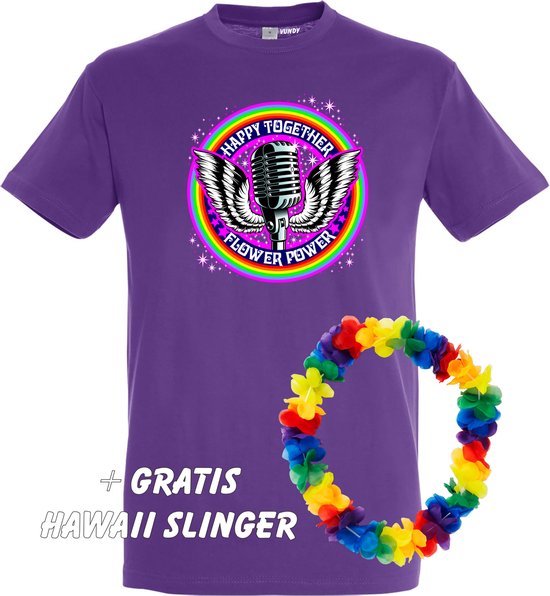 T-shirt Happy Together Flower Power | Love for all | Gay pride | Regenboog LHBTI | Paars | maat 4XL
