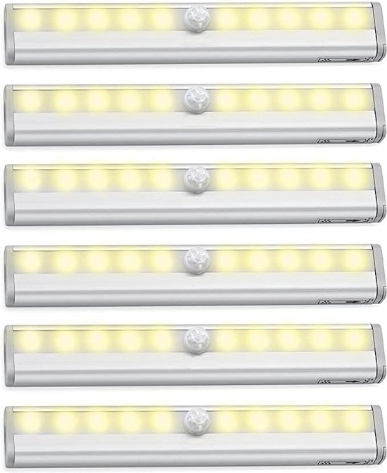 Draadloze Sensor Lamp - Draadloze Trapverlichting - LED kastverlichting - Draadloze nachtlampjes - Warm wit(6 STUKS)
