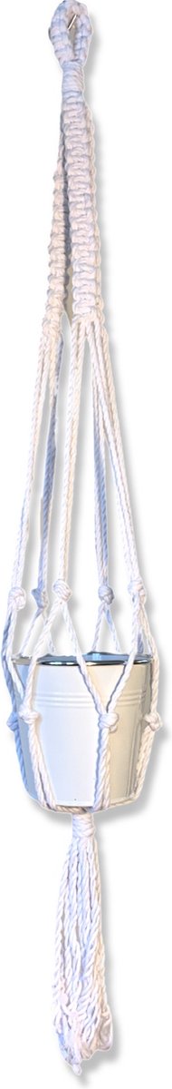 Plantenhanger 'Jazzy' Wit - 100 cm lang - Katoenkoord - Geschikt voor Pot met Diameter t/m 25 cm - Handgemaakt in ons Macramé Atelier - Prijs per Stuk - Let op: Exclusief Pot - Inclusief Verzendkosten