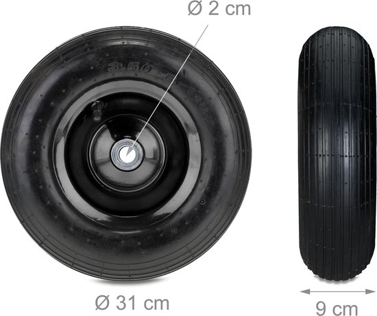 Relaxdays kruiwagenwiel - 3.50-6 - met binnenband - stalen velg - tot 120 kg - luchtband met ventiel van Relaxdays — afbeelding 5