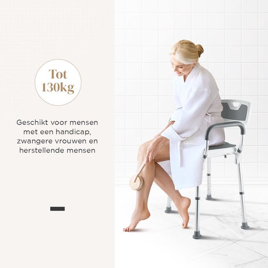 BY JRM® Douchestoel en Douchekruk met afneembare rugleuning en armleuning – 30 dagen uitproberen - anti slip – verstelbare hoogte - douchekrukje - Grijs