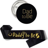 Ensemble ceinture et bouton Daddy to Be noir avec texte doré - papa - enceinte - ceinture - bouton - naissance - bébé - baby shower - fête de maternité - sexe révéler