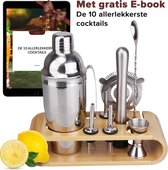 Nimma Cocktail Shaker set - Incl. Stamper en E-Book - Cocktailshaker Houder - 13 Delige Cocktailset - RVS - 750ML