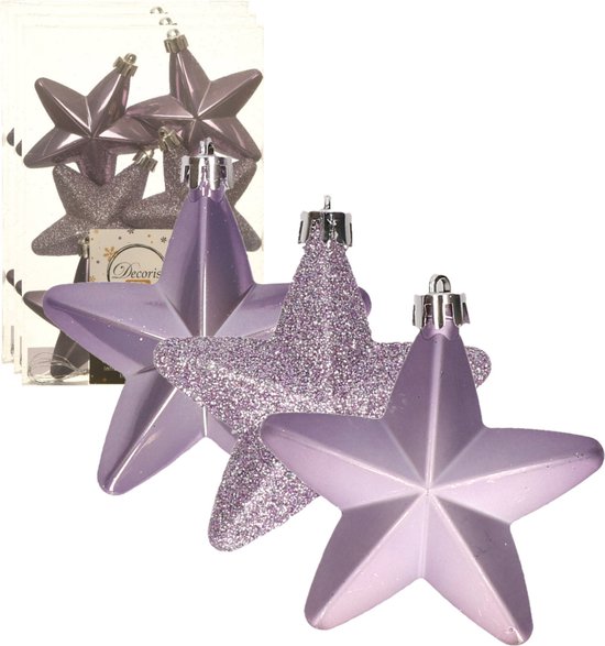18x morceaux d'étoiles en plastique pendentifs de Noël bruyère lilas violet 7 cm