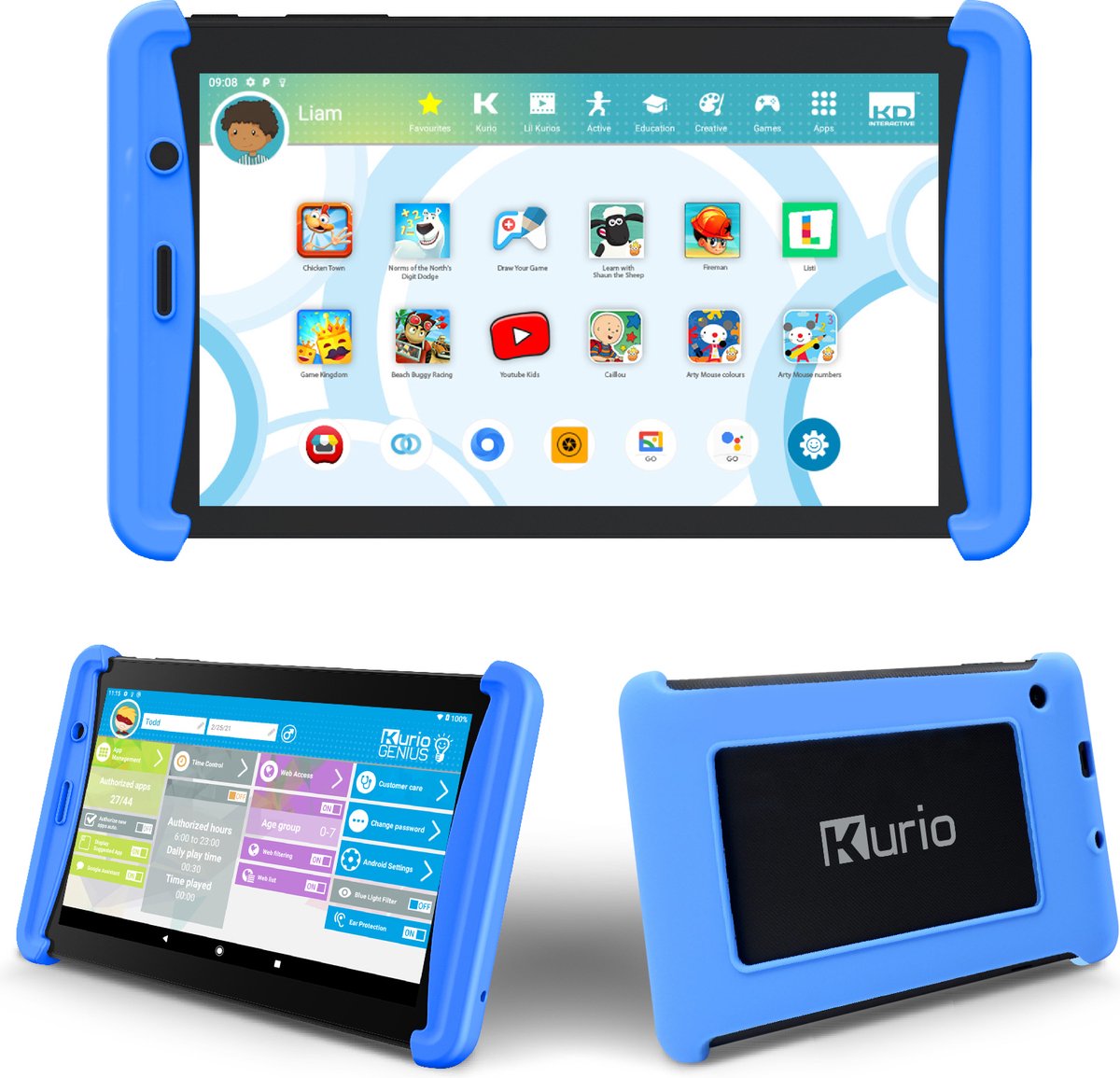 Kurio Tab Lite 2 – Veilig Kindertablet – Ouderlijk toezicht - 100% Kids Proof - 7 inch – 16 GB – Android 10 GO – Blauw - Kurio