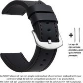 Zwart lederen 22mm bandje geschikt voor bepaalde 22mm smartwatches van verschillende bekende merken (zie lijst met compatibele modellen in producttekst) - Maat: zie foto - gespsluiting – Black leather strap - Leer - Leder - Leren Horlogebandje