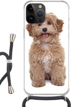 Geschikt voorApple Iphone 14 Pro Max - Crossbody Case - Hond - Huisdieren - Vacht - Siliconen - Crossbody - Backcover met Koord - Telefoonhoesje met koord - Hoesje met touw
