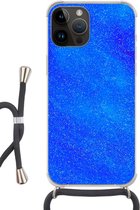 Geschikt voorApple Iphone 14 Pro Max - Crossbody Case - Blauw - Abstract - Design - Siliconen - Crossbody - Backcover met Koord - Telefoonhoesje met koord - Hoesje met touw