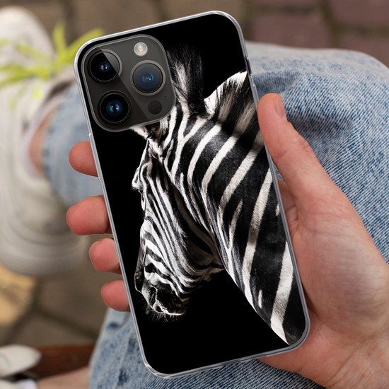 Telefoonhoesje Geschikt voor Apple Iphone 14 Pro Max hoesje - Zebra - Dier - Zwart - Portret - Siliconen Telefoonhoesje Telefoonhoesje