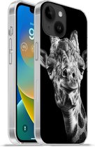 Geschikt voorApple Iphone 14 - Softcase hoesje - Giraffe - Dier - Zwart - Wit - Siliconen Telefoonhoesje