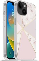 Geschikt voorApple Iphone 14 - Softcase hoesje - Marmer print - Goud - Rosé - Siliconen Telefoonhoesje
