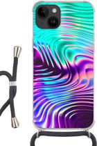 Geschikt voorApple Iphone 14 - Crossbody Case - Kunst - Golf - Psychedelisch - Siliconen - Crossbody - Backcover met Koord - Telefoonhoesje met koord - Hoesje met touw