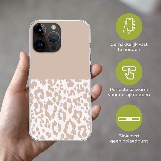 Coque de téléphone compatible avec Apple iPhone 14 Pro Max - Motif léopard - Rose - Animaux - Coque en Siliconen
