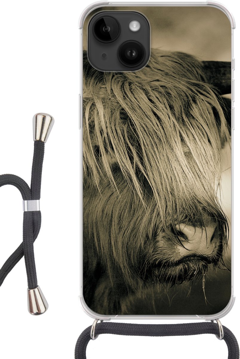 Telefoonhoesje Geschikt voor Apple Iphone 14 - Schotse Hooglander - Dieren - Haar - Siliconen - Crossbody - Backcover met Koord - Telefoonhoesje met koord - Hoesje met touw Telefoonhoesje