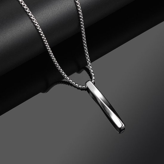 Fler® | Halsketting met rechthoekige gedraaide hanger | Zilverkleur | Ketting Lengte 60cm | Hanger 0,5 x 0,5 x 4,3 cm | Eenvoudig | Trendy | Luxe | Elegant