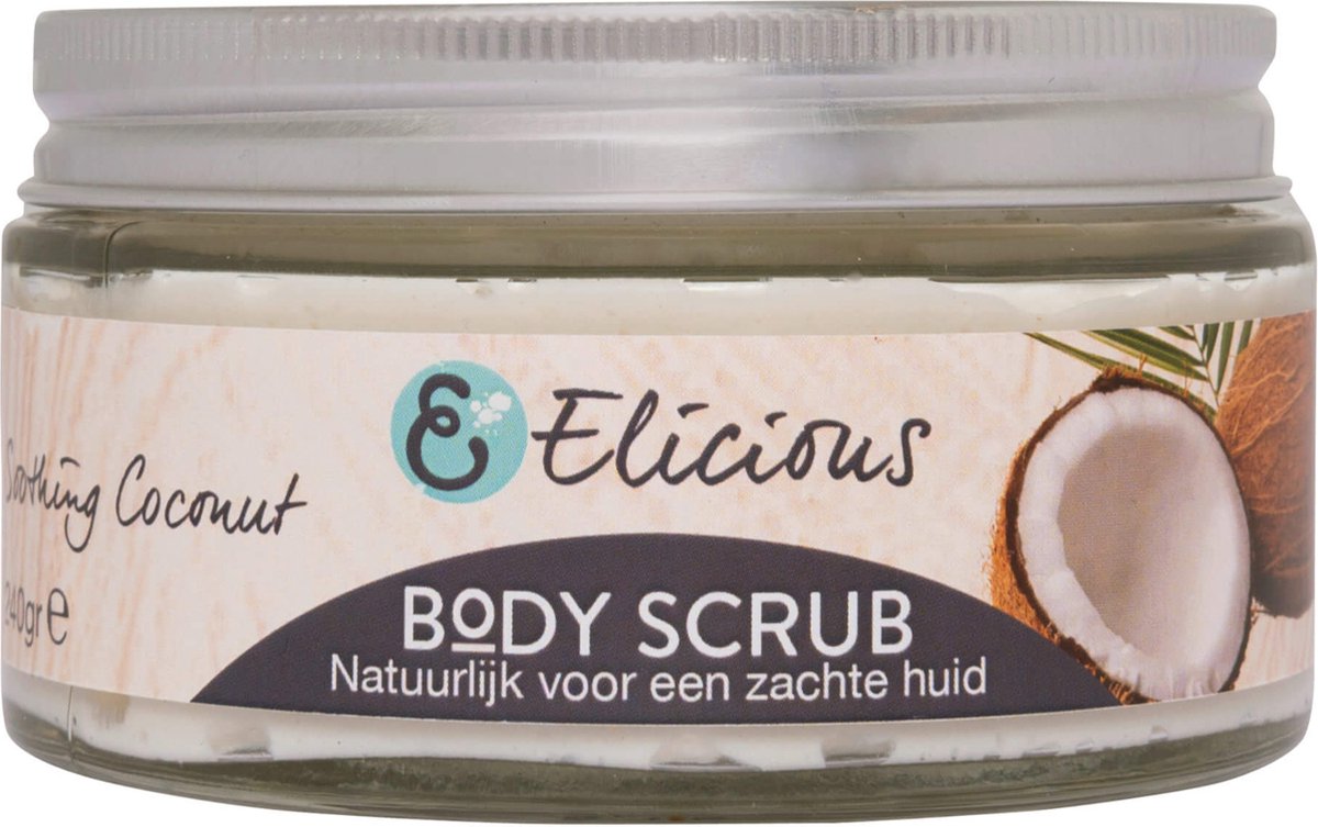 Elicious® - Body Scrub - Huidverzorging - Natuurlijk - Kokos - 240gr - Plasticvrij - Vegan - Dierproefvrij - SLS vrij - Geen Parabenen - Peeling