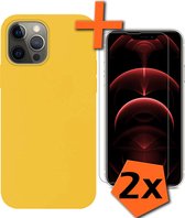 Hoesje Geschikt voor iPhone 14 Pro Hoesje Siliconen Cover Case Met 2x Screenprotector - Hoes Geschikt voor iPhone 14 Pro Hoes Back Case - Geel
