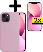 Hoesje Geschikt voor iPhone 14 Hoesje Siliconen Case Met 2x Screenprotector - Hoes Geschikt voor iPhone 14 Hoes Siliconen - Lila
