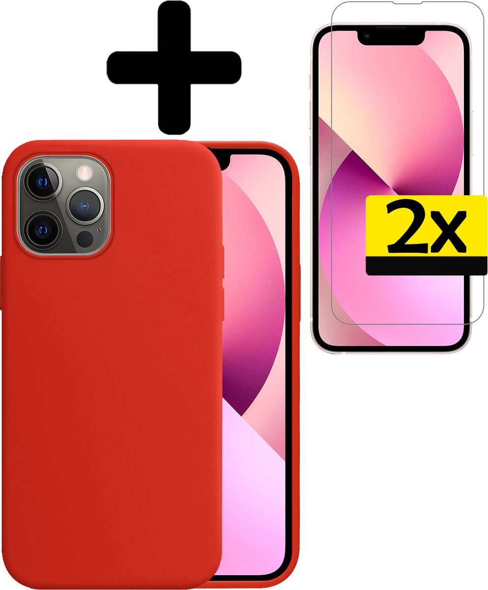 Hoesje - Met 2x Screenprotector - Geschikt voor Apple iPhone 14 Pro - Sterk & Shockproof - Back Cover - Siliconen Case - Telefoon Hoes - Telefoonhoesjes - Rood