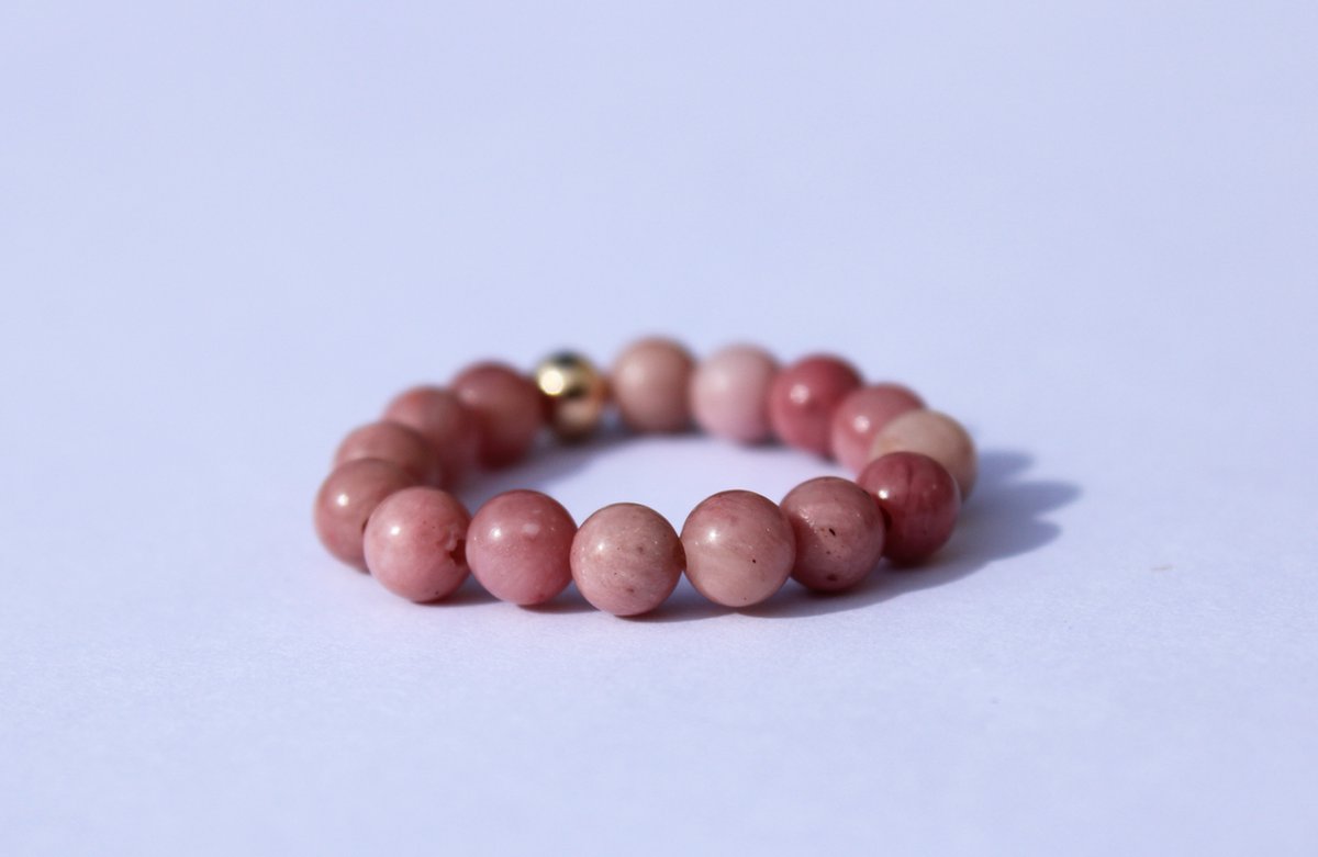 Bixorp Gems Edelsteen Ring van Roze Rhodoniet - 4mm Kralen Ring - Cadeau voor haar