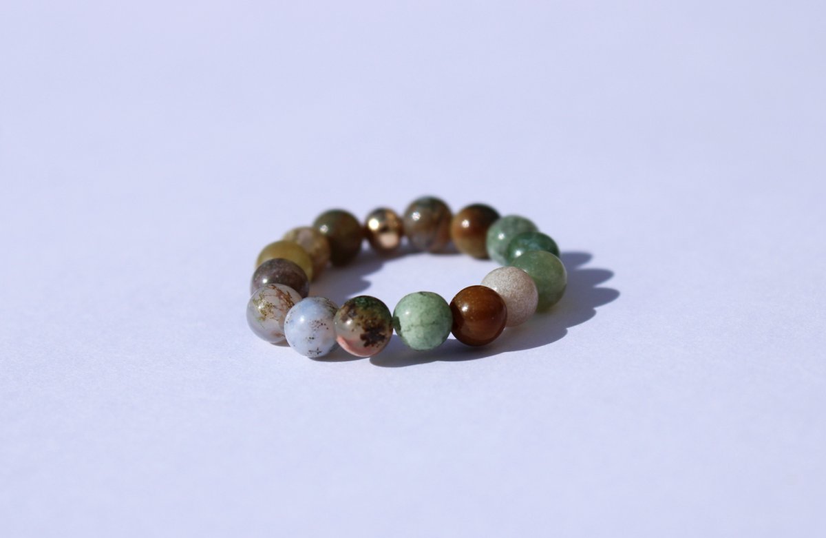 Bixorp Gems Edelsteen Ring van Indiaanse Agaat - 4mm Kralen Ring - Cadeau voor haar