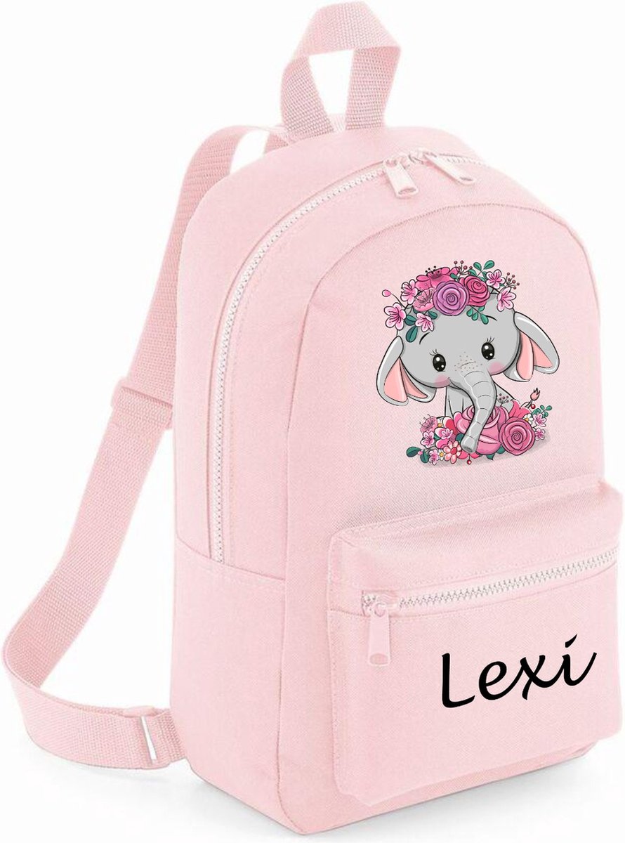 LBM peuter rugzak met olifant - gepersonaliseerd - roze