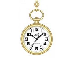 Q&Q C170J803Y - Zakhorloge - Analoog - Mannen - Heren - Stalen ketting - Rond - Metaal - Cijfers - Goudkleurig - Wit