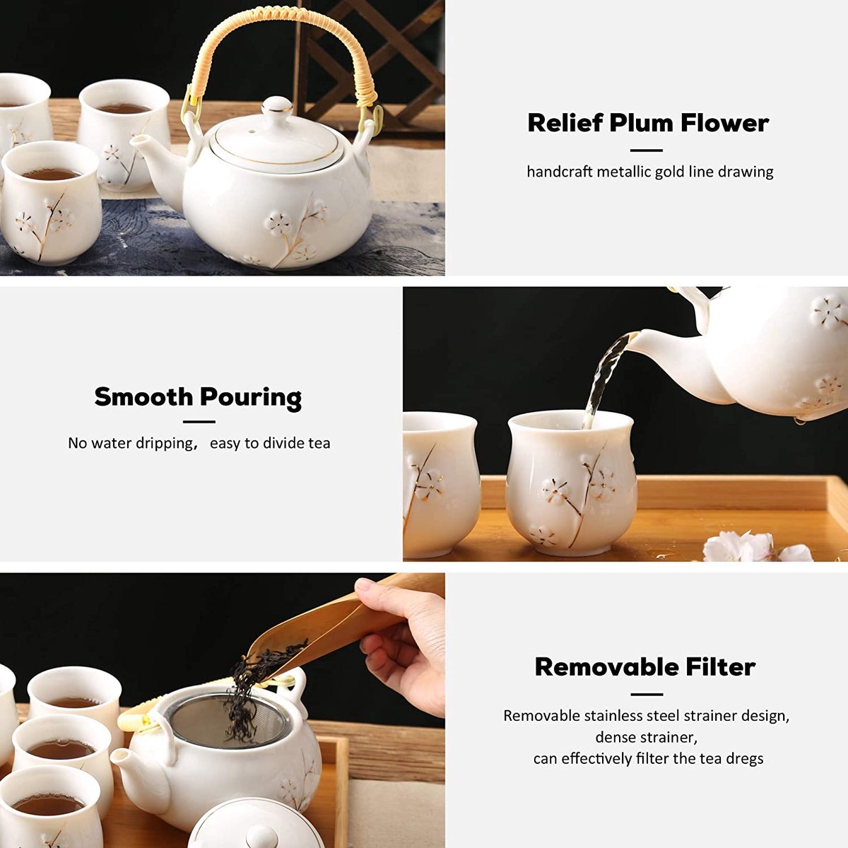 DUJUST Ensemble de théière japonaise en porcelaine, service de thé