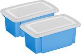Sunware 2x stuks opslagbox kunststof 7 liter blauw 38 x 21 x 14 cm met afsluitbare deksel