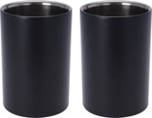 2x stuks wijnfles koelers/wijnkoelers zwart RVS D12 x H18 cm