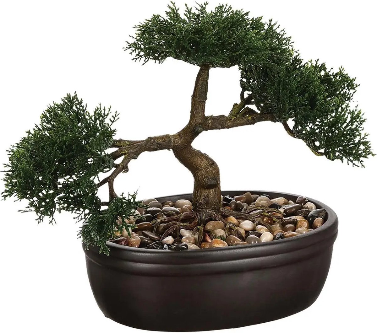 Atmosphera Kunstplant Bonsai boompje - 23 cm - in keramische - nepplant - boom - Bonsaiboompjes Zwart