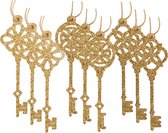 9x pièces de clés pendentifs de Noël paillettes or en bois 10,5 cm décorations de Noël