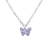 Joy|S - Zilveren vlinder 7 x 5 mm hanger - lila paars kristal - met ketting 39 cm - voor kinderen