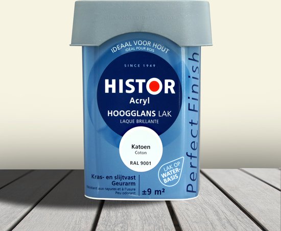 Histor Acryl Hoogglans Lak, Katoen, RAL 9001. Kras- en slijtvast, geurarm.