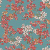 Dutch Wallcoverings - Grace Cherry blossom aqua/red - vliesbehang - 10m x 53cm - GR322205