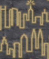 Duch Wallcoverings - Loft- skyline neon grijs/goud - vliesbehang - 10m x 53cm - M531-02