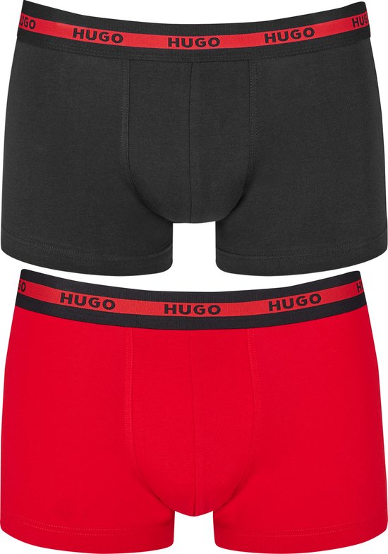 HUGO trunks (2-pack) - heren boxers kort - rood - zwart - Maat: M