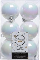 12x Boules en plastique blanc nacré 6 cm - Mat / brillant - Boules en plastique incassables - Décorations pour sapin de Noël nacre blanche