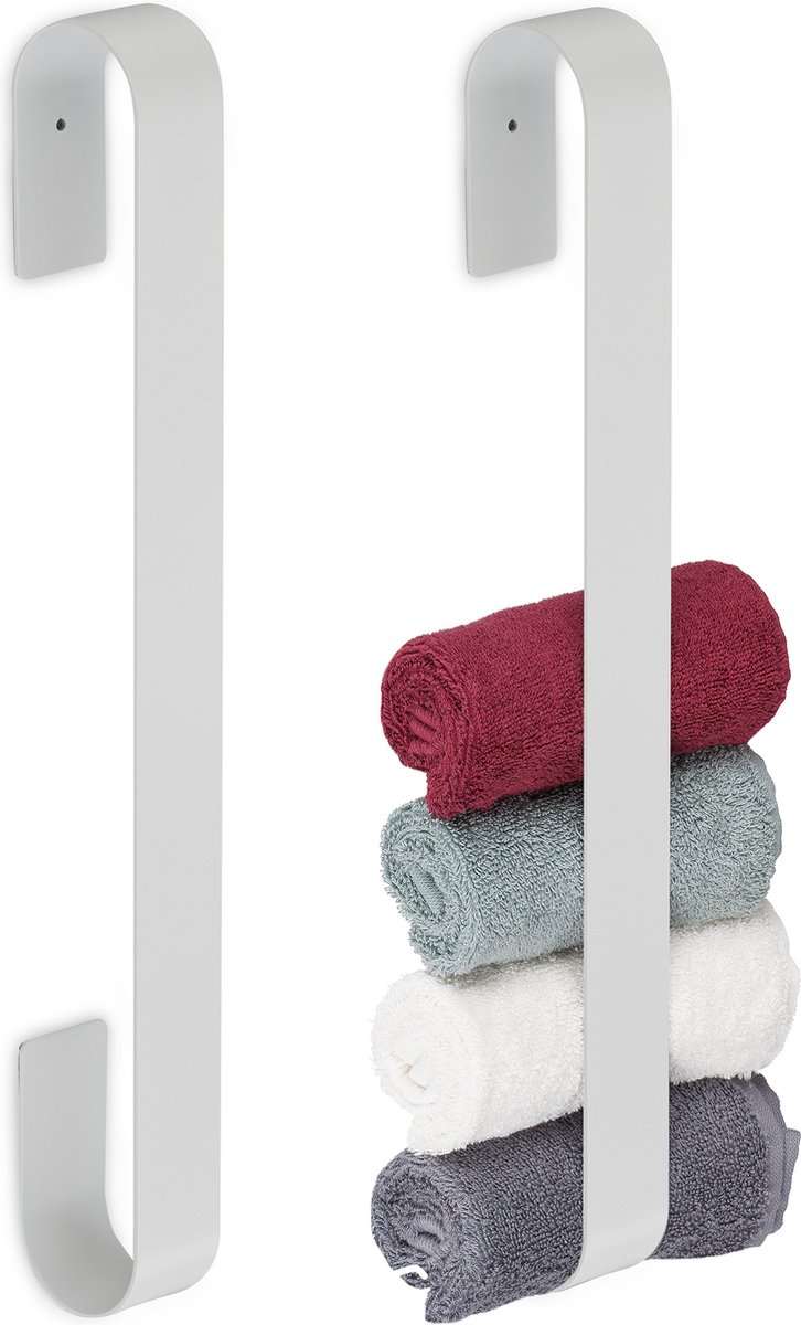 Relaxdays 2x handdoekhouder rvs - handdoekrek - handdoekstang - handdoekbeugel - wit