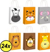 Decopatent® 24 PCS MIX Jungle Animaux Treat Hand Out Paper Bags with Handle - Gift Bags - Kids Party
