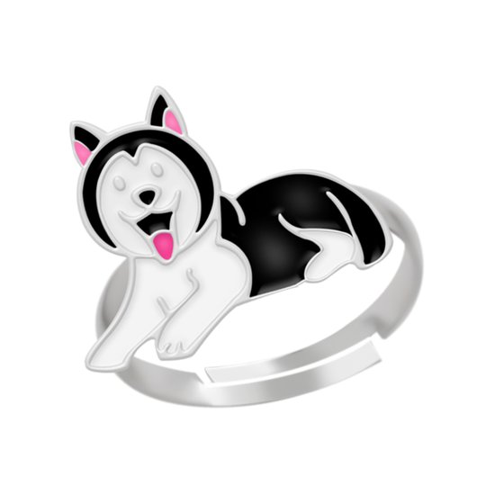 Ring fille enfant | Ring enfants | Bague en argent, husky noir