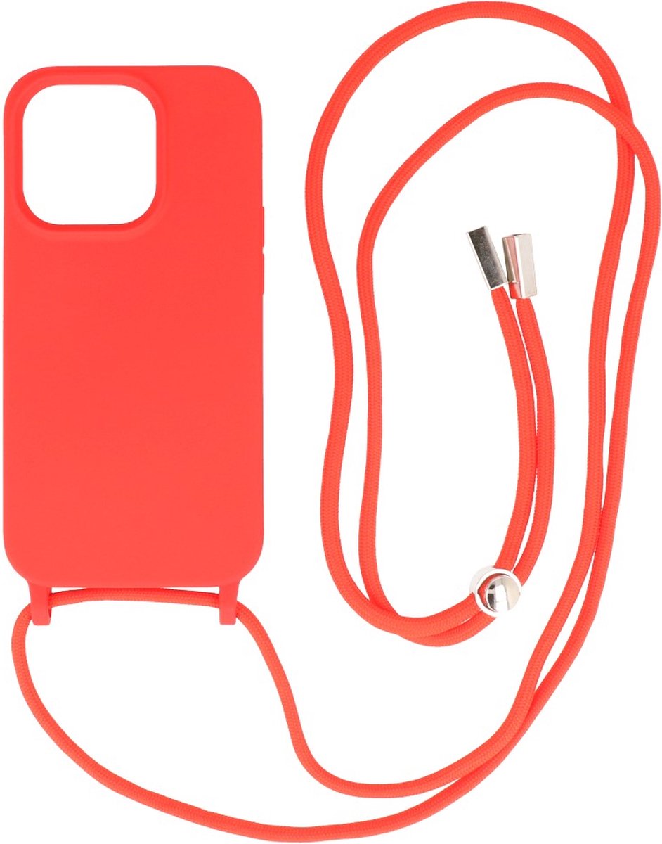 iPhone 14 Pro Max Hoesje Backcover Telefoonhoesje met Koord - 2.5mm Dikke - Rood