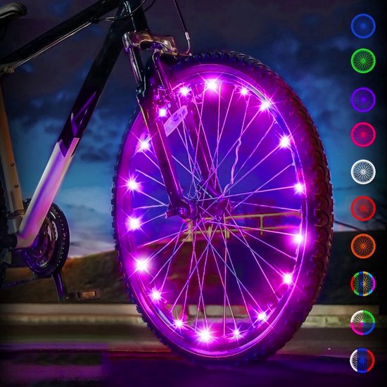 BOTC Spaakverlichting voor fiets - 20 holders - Wielverlichting LED - Lichtsnoer Fietswiel - Fiets Wiel Licht - 20 Leds - 220CM - Roze