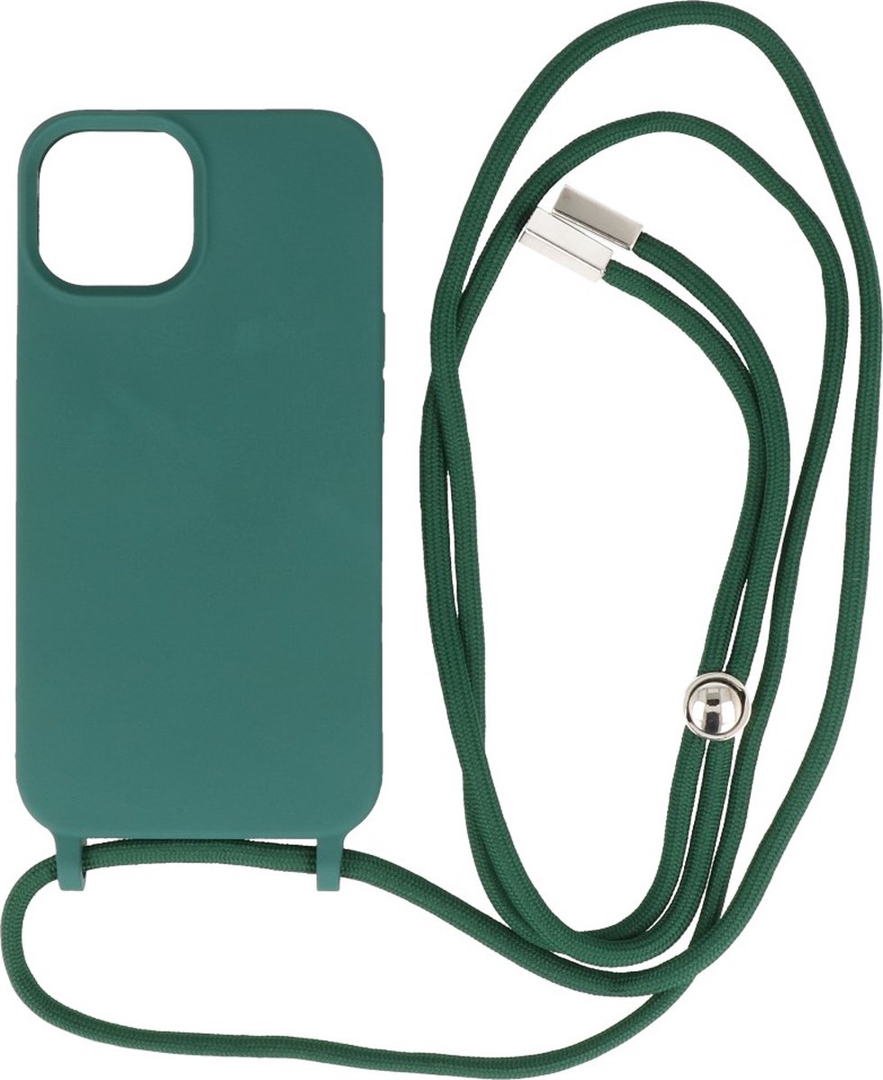 iPhone 14 Plus Hoesje Backcover Telefoonhoesje met Koord - 2.5mm Dikke - Donker Groen