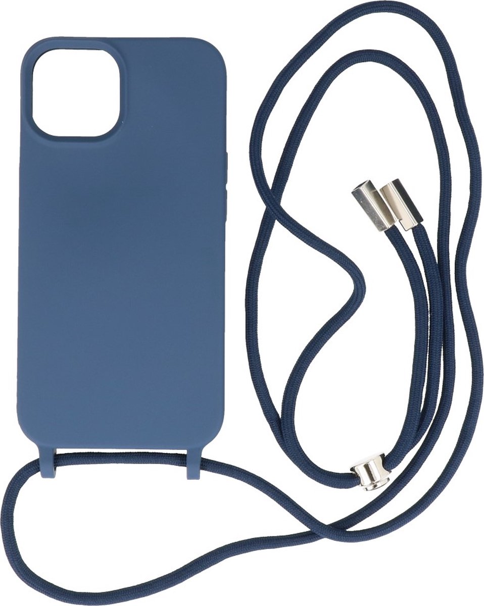 iPhone 14 Hoesje Backcover Telefoonhoesje met Koord - 2.5mm Dikke - Navy