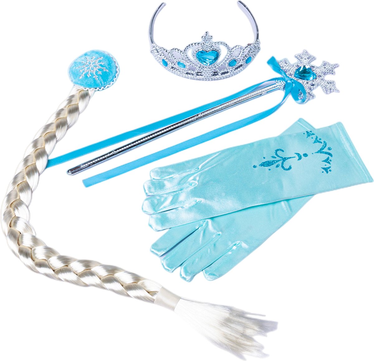 Joya Kids® Luxe Blauwe ijsprinses Verkleed Jurk met Ster | Glamour Jurk met sleep | Prinsessenjurk meisje | Verkleedjurk + Accessoires set | Blauw | Maat 128/134 (130) — afbeelding 12